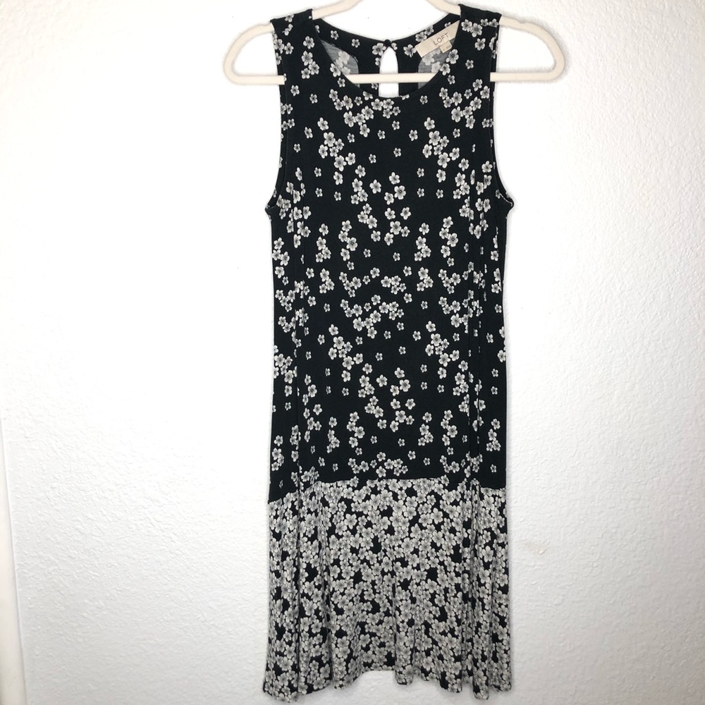 Ann Taylor Loft Women’s Floral Keyhole Dress black Teacher Boho Country Work Sm